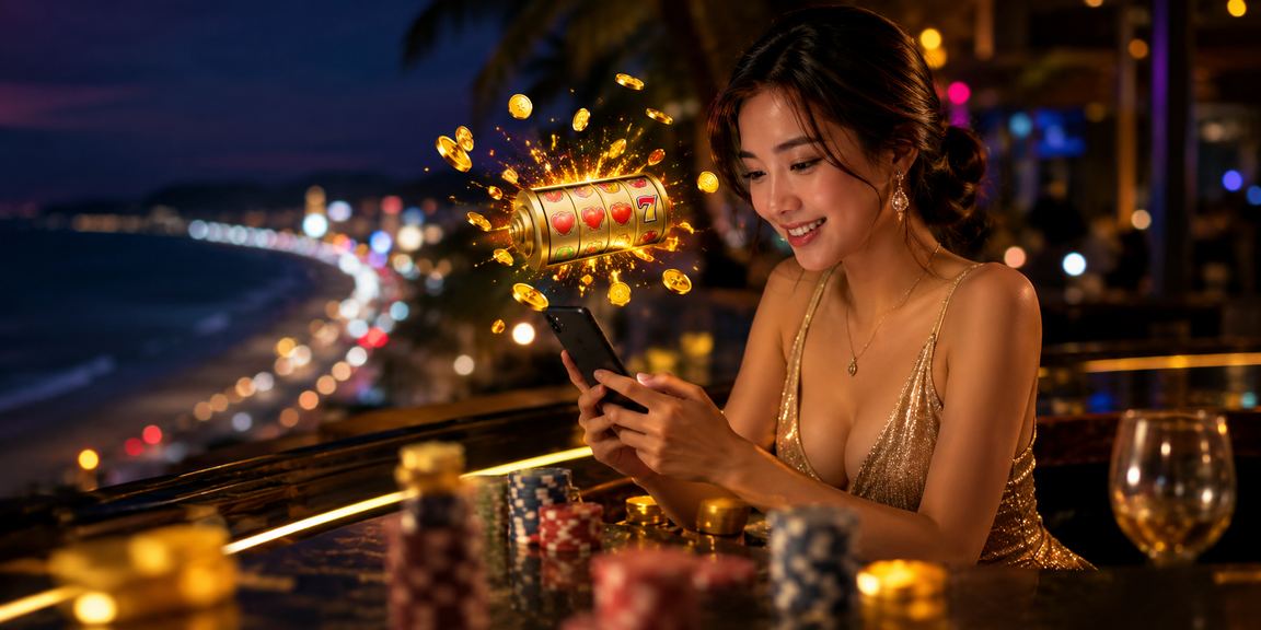 Người chơi tại Mũi Né thưởng thức trò chơi slots trực tuyến bên bãi biển